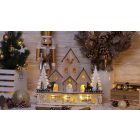 LED karácsonyi házikó tájképpel, fa, elemes (X22081)