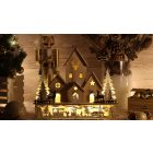 LED karácsonyi házikó tájképpel, fa, elemes (X22081)