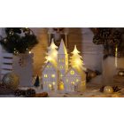 LED karácsonyi templom, fa, elemes (X22084)