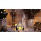 LED karácsonyi templom, fa, fehér, elemes (X22077)