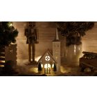 LED karácsonyi templom, fa, fehér, elemes (X22077)