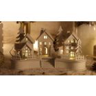 LED karácsonyi falu, fa, fehér, elemes (X22082)