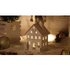 LED karácsonyi házikó, fa, fehér, elemes (X22078)